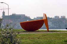Site specific sculptures can be re-installed - as long as the new location can acommodate its scale and visual meaning. And, when color is not bound to the sculpture, it can be changed to complement the new site. 